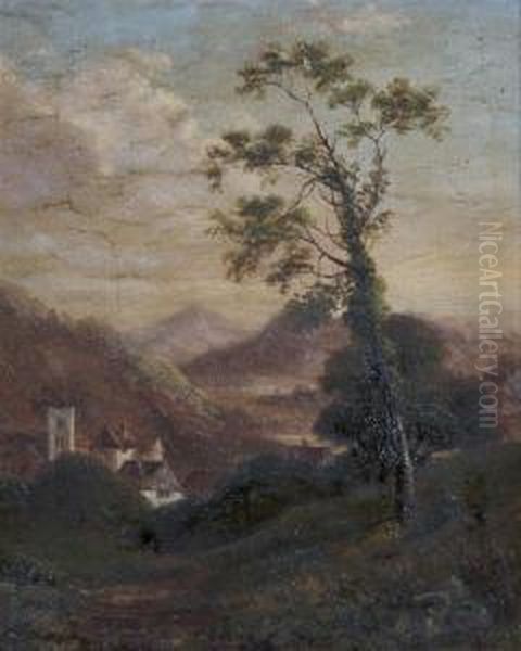 Village In The Valley Oil Painting by William Westall