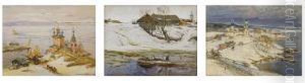 Winter Scenes: A Group Of Three Paintings Oil Painting by Constantin Alexandr. Westchiloff