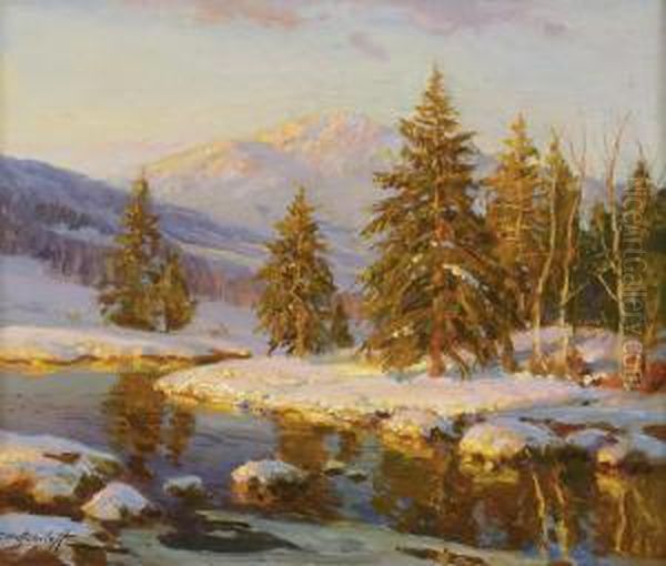 Winter Sunset Oil Painting by Constantin Alexandr. Westchiloff