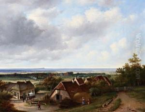 Boerderijen In Zomers Landschap Oil Painting by George Pieter Westenberg