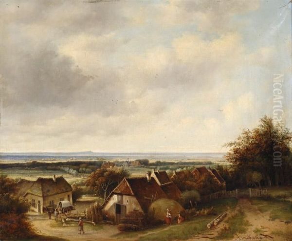 A View Of A Coast With Farms Oil Painting by George Pieter Westenberg