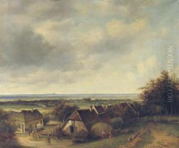 Farms In A Sweeping Summer Landscape Oil Painting by George Pieter Westenberg