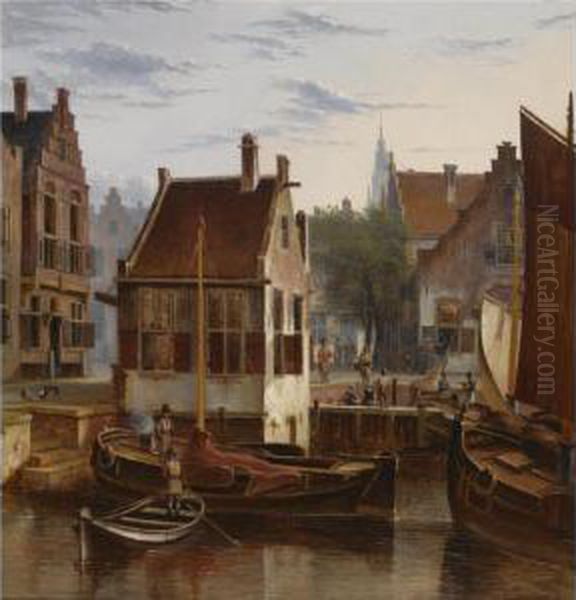 The 'goslerhuisje' On The Antoniesluis Near The Jodenbreestraat, Amsterdam Oil Painting by George Pieter Westenberg