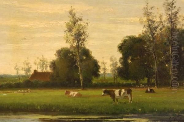 Koeien In De Weide Oil Painting by Cornelis I Westerbeek