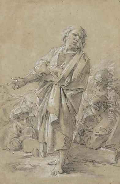 An Apostle preaching, with figures in the background Oil Painting by Francois Boucher