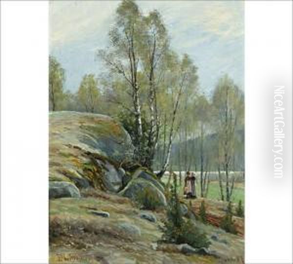 Stroll In A Forest Oil Painting by Edvard Westman