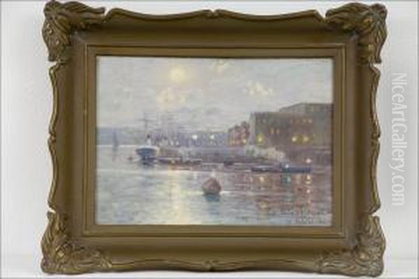 Iltavaloa Satamassa - Aftonljus Over Hamnen. Oil Painting by Edvard Westman