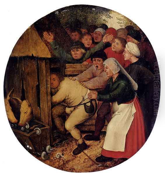 Pushed Into The Pig Sty Oil Painting by Pieter The Younger Brueghel