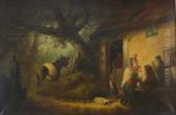 Travelers Outside A Tavern Oil Painting by James Louis Weston