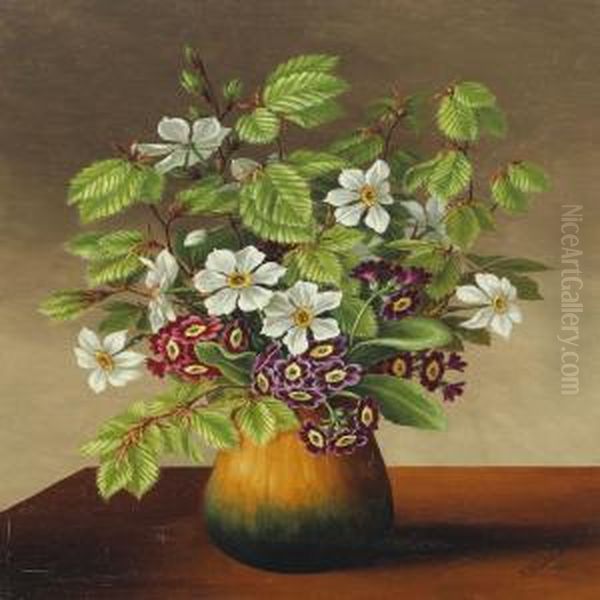 Still Life With Flowers And Beech Branches In Vase Oil Painting by Anna Westphal