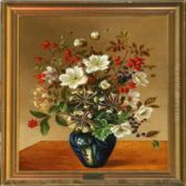 Flowers In A Blue Vase Oil Painting by Anna Westphal