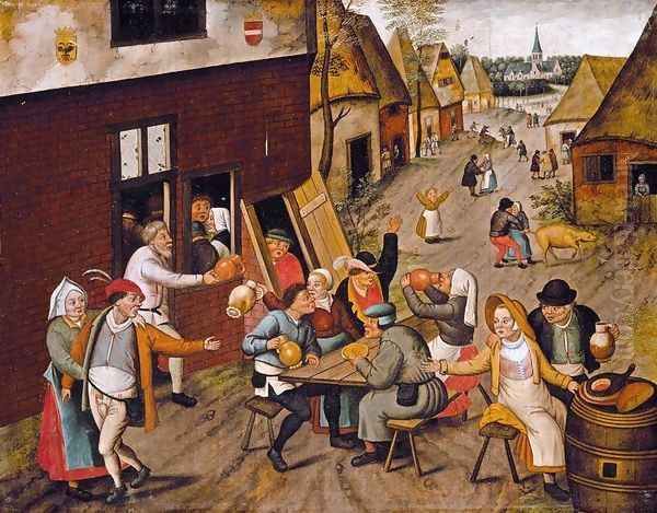 Peasants Making Merry outside a Tavern 'The Swan' Oil Painting by Pieter The Younger Brueghel