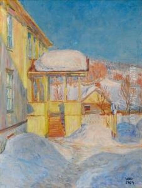 Gardstun, Lillehammer Vinter 1904 1904 Oil Painting by Wilhelm Wetlesen