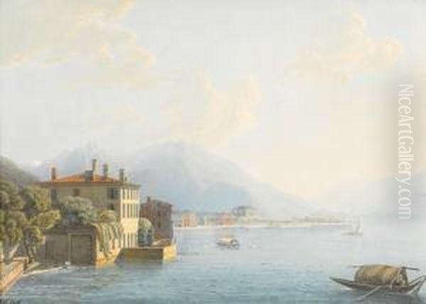 Ansicht Von Ascona Mit Dem Lago Maggiore. Oil Painting by Johann Jakob Wetzel