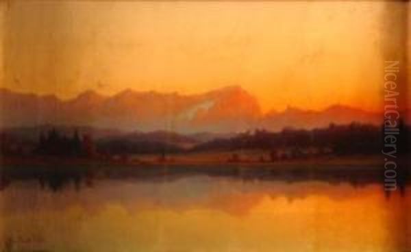 Lake View At Sunrise Oil Painting by Adalbert Wex