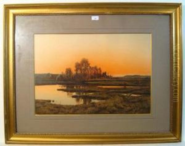 Sunset Across Marshland Oil Painting by Adalbert Wex