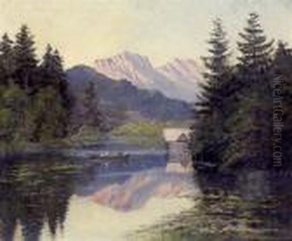 Lac De Montagne Oil Painting by Adalbert Wex