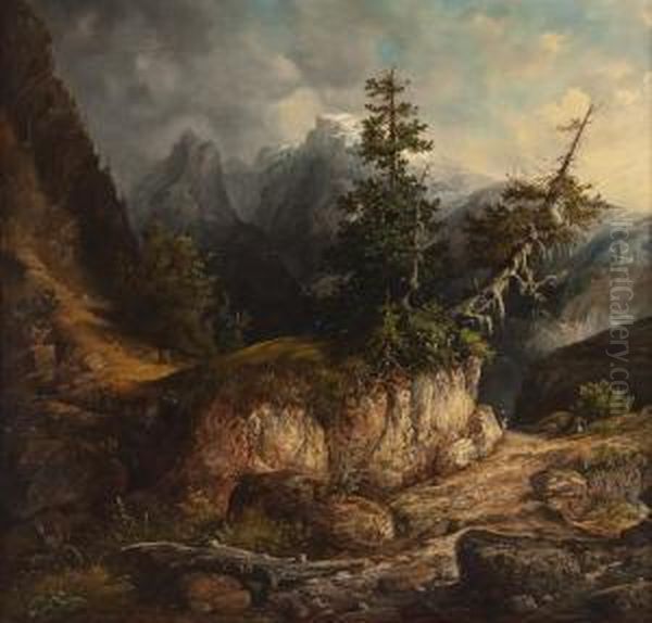 Hochgebirgslandschaft Mit Personenstaffage Oil Painting by Willibald Wex