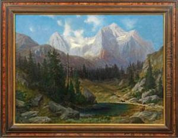 Grose Landschaft Mit Viehhirtin In Den Hochalpen Oil Painting by Willibald Wex