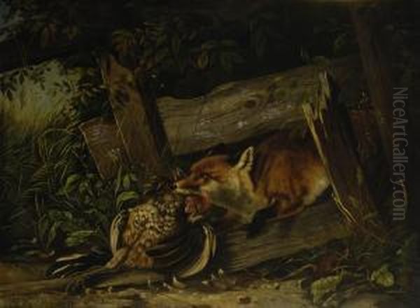 Fuchs Mit Erlegtem Hahn Oil Painting by Willibald Wex