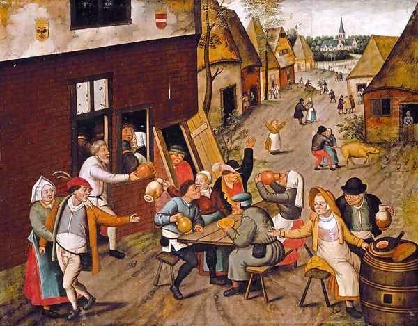 Peasants Making Merry outside a Tavern 'The Swan' 2 Oil Painting by Pieter The Younger Brueghel