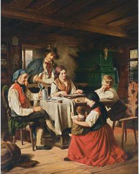 A Happy Family Oil Painting by Julius Weyde