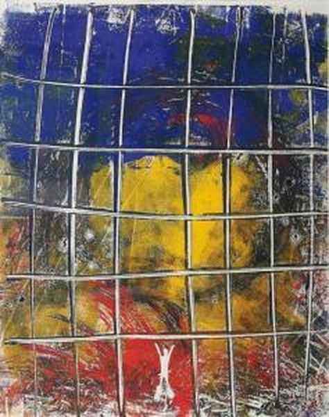 An Abstract Composition In Blue And Yellow Oil Painting by Gabriel Weyer