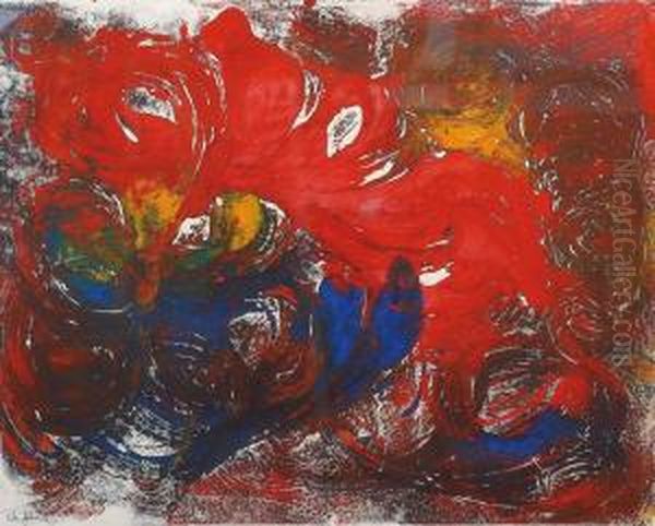 An Abstract Composition In Red Oil Painting by Gabriel Weyer