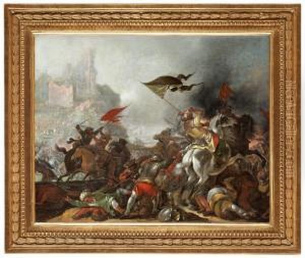 Battle Between Turks And Christians Oil Painting by Jacob Mathias Weyer