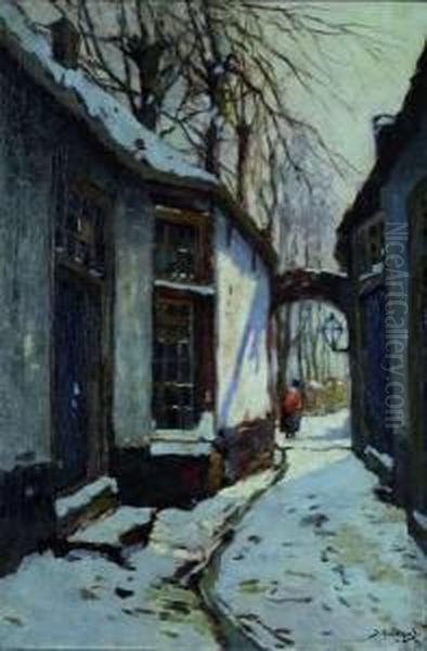 Winters Straatje In Elspeet Oil Painting by Jan Harm Weyns