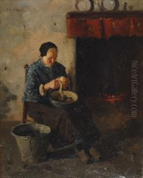 Peeling Potatoes Oil Painting by Jan Harm Weyns