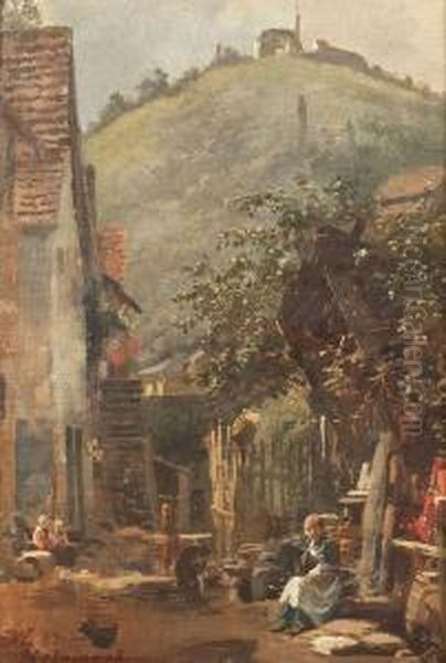 Neckarsteinach Bei Heidelberg Oil Painting by Karl Weysser