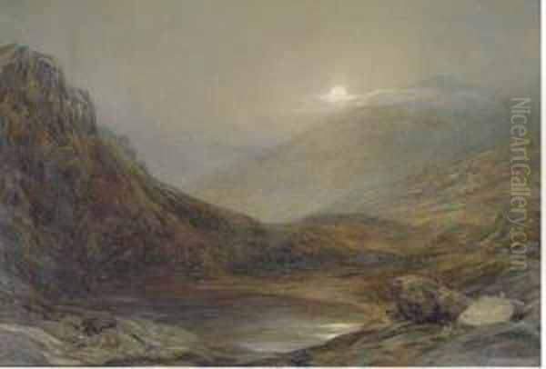 Moonrise, Llyn-taryn, North Wales Oil Painting by Henry Clarence Whaite