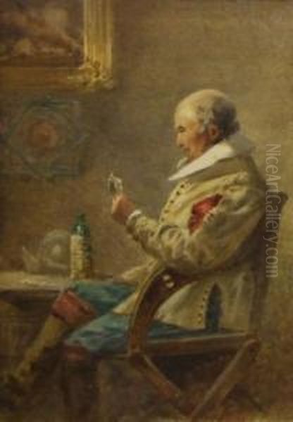 Interior Scene With Cavalier Playing Cards Oil Painting by James Whaite