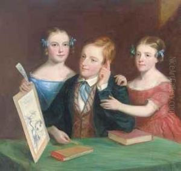 Portrait Of A Brother And Two Sisters Admiring Oil Painting by Robert Reginald Whale