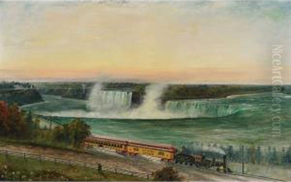 Panoramic View Of Niagara Falls With A Michigan Central Railway Train Oil Painting by Robert Reginald Whale