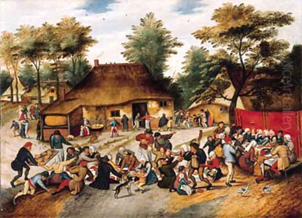 A wedding feast in a village Oil Painting by Pieter The Younger Brueghel