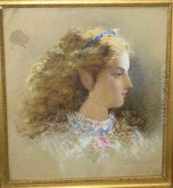 Bust-length Portrait Of A Young Girl In Profile Oil Painting by Henry Whatley