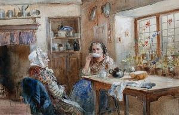 Two Women Taking Tea Oil Painting by Henry Whatley