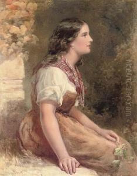 Portrait Of An Italian Girl, Seated Oil Painting by Henry Whatley