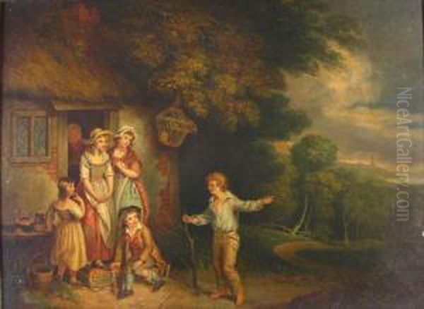 Youth Approaching Family Outside A Cottage Oil Painting by Francis Wheatley