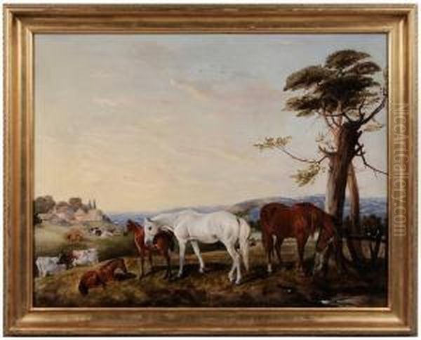 Hunters At Grass In The Badminton Meadows Oil Painting by James Thomas Wheeler