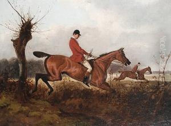 A Huntsman Clearing A Ditch Oil Painting by James Thomas Wheeler