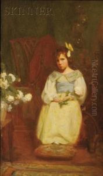 Seated Girl In White Oil Painting by Janet D. Wheeler