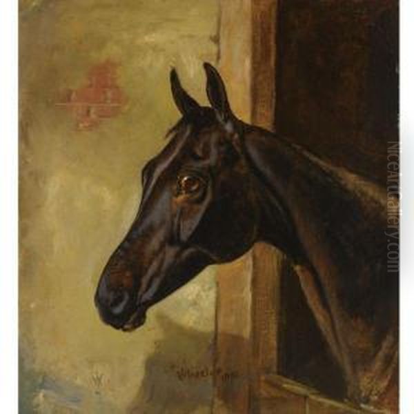 A Dark Bay Horse In A Stable Oil Painting by John Arnold Wheeler