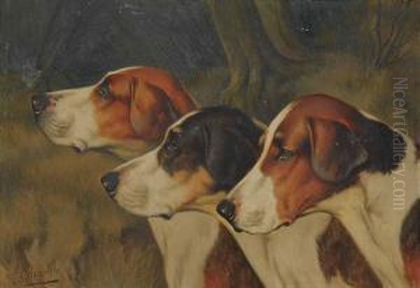 Foxhounds Oil Painting by John Arnold Wheeler