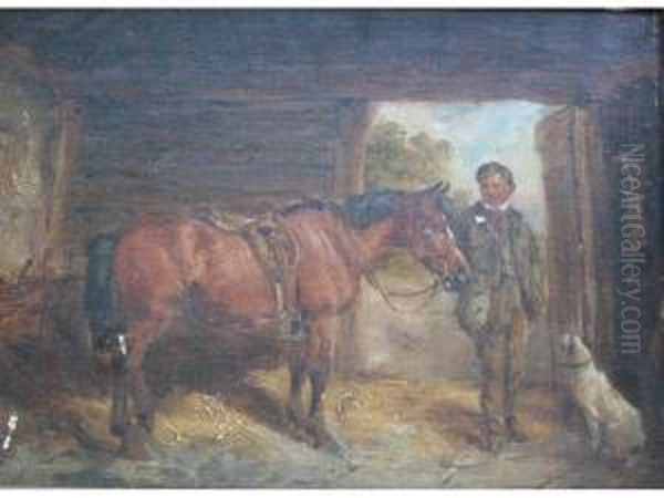 Stable Boy With A Pony And A Dog Oil Painting by Of John Alfred Wheeler