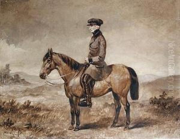 A Gentleman Seated On A Horse, A Landscape Beyond Oil Painting by William Henry Wheelwright