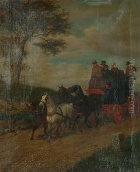 A Coach And Horses. Oil Painting by William Henry Wheelwright