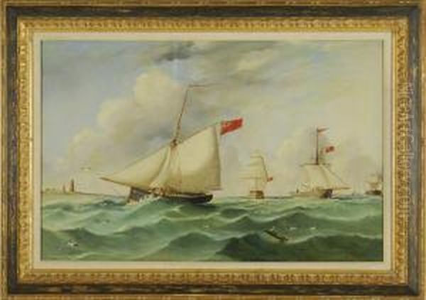 Ships Navigating A Busy Channel Oil Painting by James Wheldon